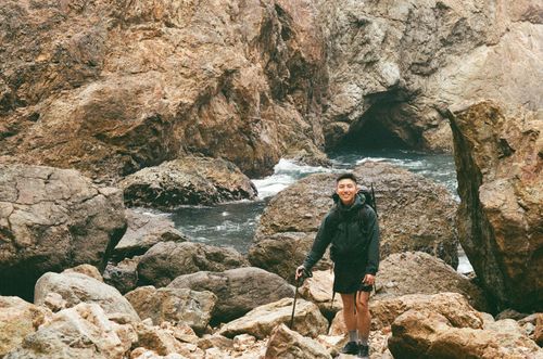 Coming out of hand-dug tunnels, Taneishi Coast, Japan