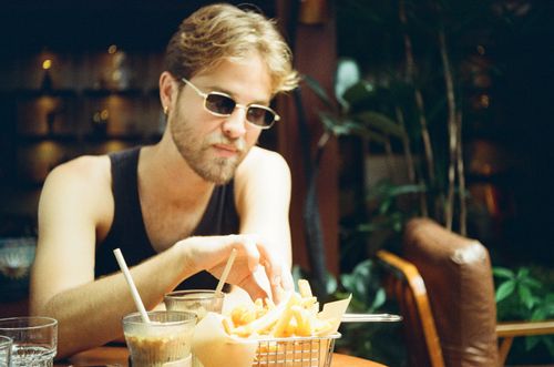 Man eating french fries