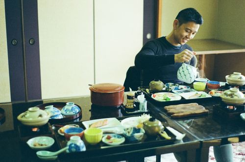 Breakfast in ryokan. Gujo Hachiman, Gifu, Japan.