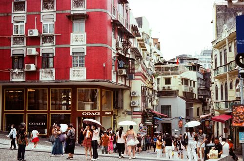 View from the steps of St Paul's; Coach and old Macau buildings, Macau